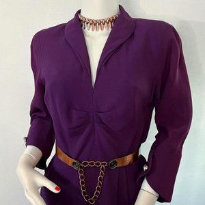 1940s film noir purple rayon dress 40s dress matching belt